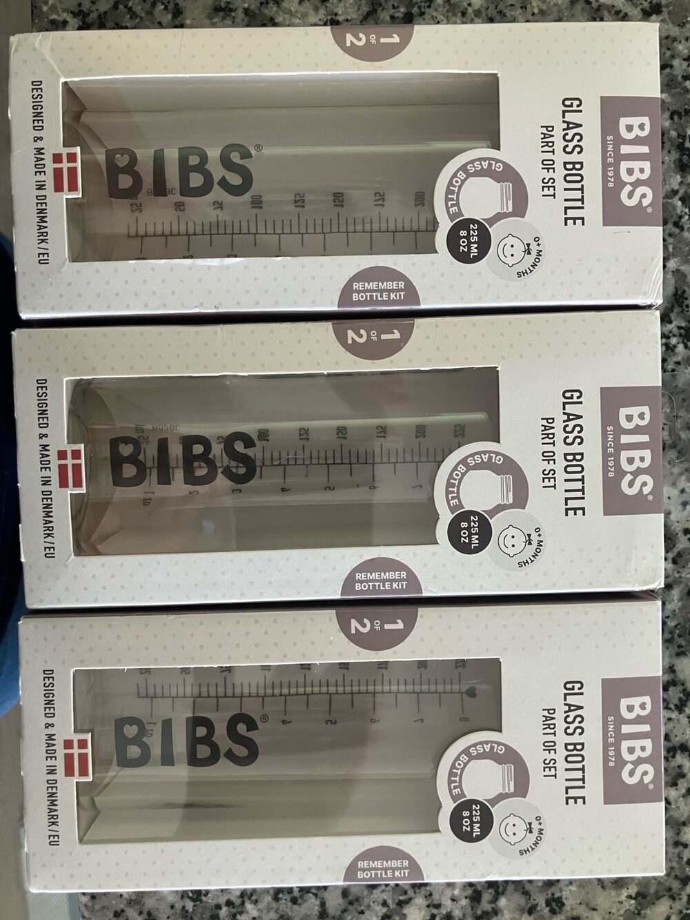 BIBS Glass Baby Bottle 225ml / 8oz Replacement Bottle (Set of 3)